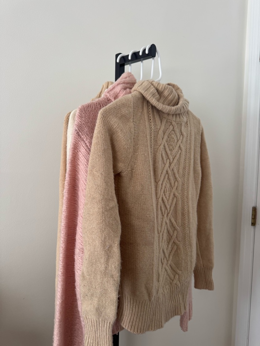 J. Crew Cable Knit Turtleneck Sweater - Beige & Pink